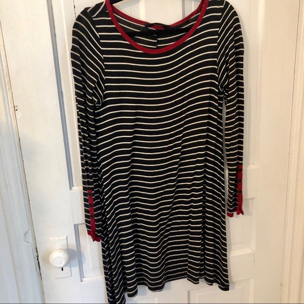 Striped Button Sleeve Dress - Picture 2 of 8